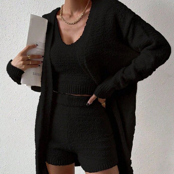 Black Casual Women's V-Neck Knit Cardigan Sweater - Picture 7 of 7